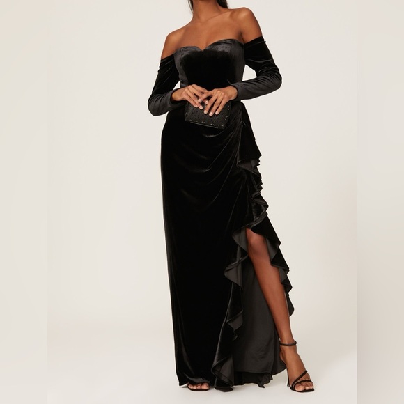 Badgley Mischka Dresses & Skirts - Badgley Mischka Draped Velvet Ruffle Gown, 4